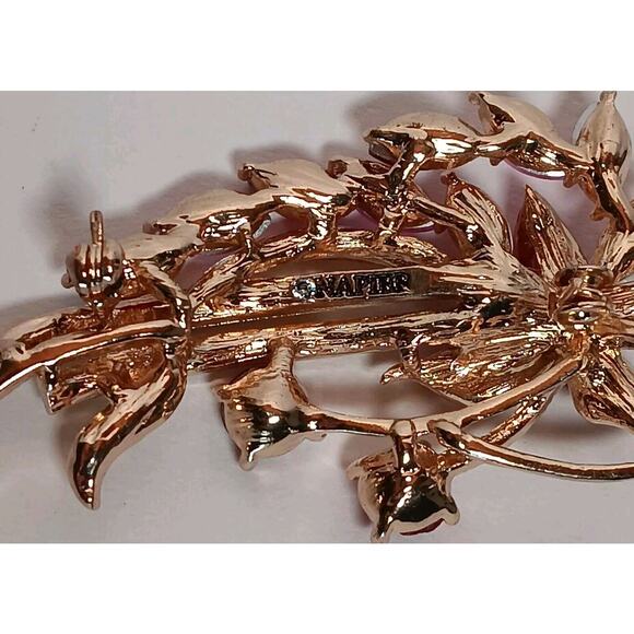 Napier Gold Tone Brooch Pin Ruby Red Pink Cascading Rhinestone - Picture 7 of 11